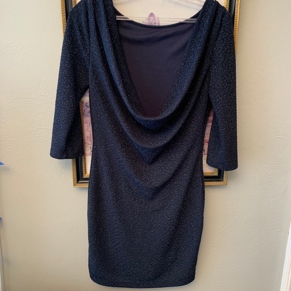 Windsor Navy Drape Back Stretch Metallic Mini Dress - Picture 1 of 8